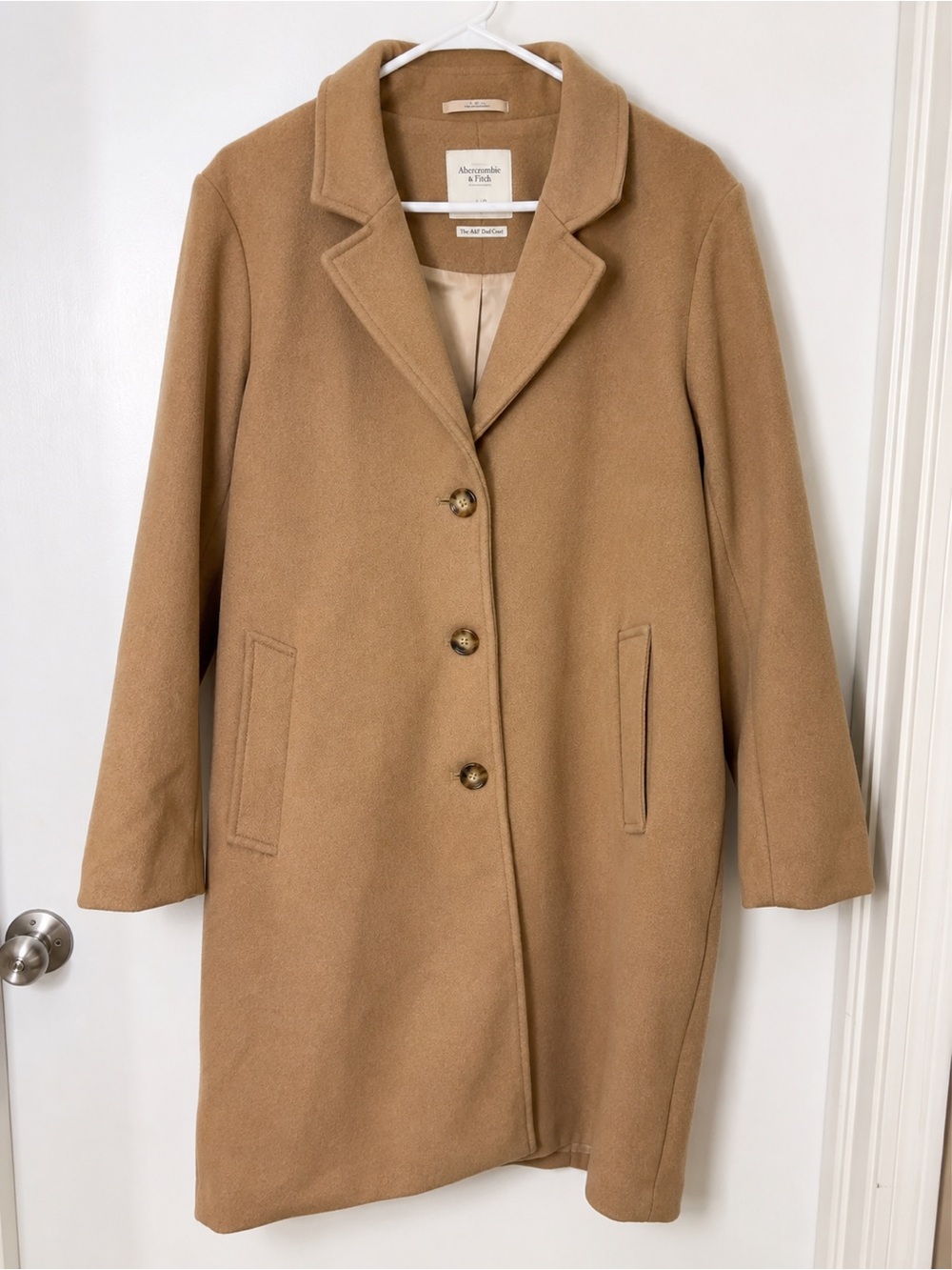 Abercrombie & Fitch Wool Blend Tailored Camel Dad Coat Large Petite LP - Picture 3 of 7